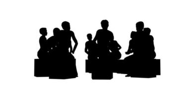 Silhouettes of people in a circle on a white background 4k video