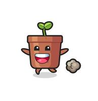 the happy plant pot cartoon with running pose vector