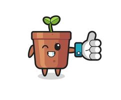 cute plant pot with social media thumbs up symbol vector
