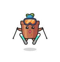 plant pot mascot character as a ski player vector