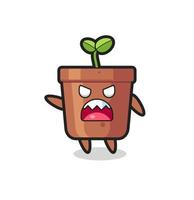 cute plant pot cartoon in a very angry pose vector