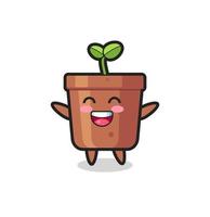 happy baby plant pot cartoon character vector