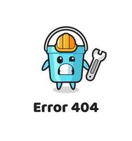 error 404 con la linda mascota del cubo de plástico vector