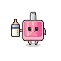 baby perfume cartoon character with milk bottle vector