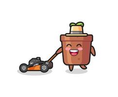 illustration of the plant pot character using lawn mower vector