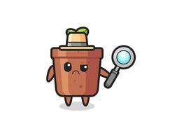 the mascot of cute plant pot as a detective vector
