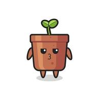 the bored expression of cute plant pot characters vector