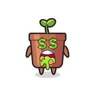 plant pot character with an expression of crazy about money vector