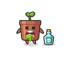 illustration of an plant pot character vomiting due to poisoning vector