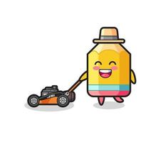 illustration of the pencil character using lawn mower vector