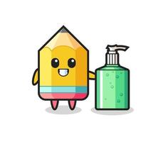 cute pencil cartoon with hand sanitizer vector