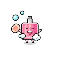 perfume character is bathing while holding soap vector