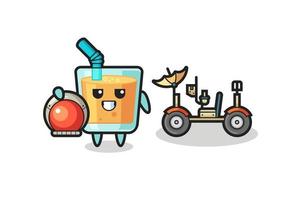 the cute orange juice as astronaut with a lunar rover vector