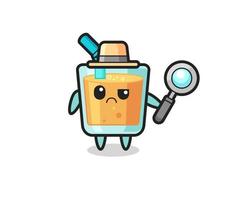 the mascot of cute orange juice as a detective vector