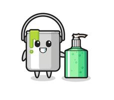 cute paint tin cartoon with hand sanitizer vector