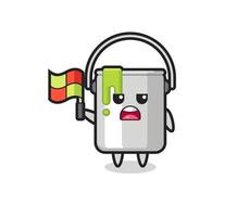 paint tin character as line judge putting the flag up vector
