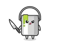 cute paint tin mascot as a psychopath holding a knife vector