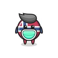 linda caricatura de la insignia de la bandera de noruega con una máscara vector