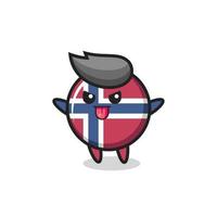naughty norway flag badge character in mocking pose vector