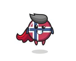 el lindo personaje de la insignia de la bandera de noruega como un superhéroe volador vector