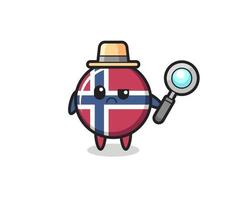 la mascota de la linda insignia de la bandera de noruega como detective vector