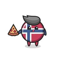 cute norway flag badge cartoon eating pizza vector