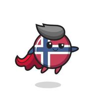 cute norway flag badge superhero character is flying vector