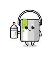 baby paint tin cartoon character with milk bottle vector