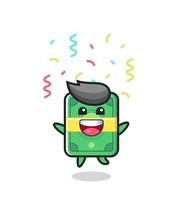 happy money mascot jumping for congratulation with colour confetti vector