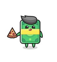 cute money cartoon eating pizza vector