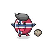 la caricatura de la insignia de la bandera de noruega feliz con pose de ejecución vector