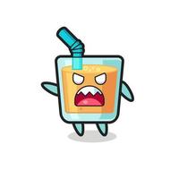 cute orange juice cartoon in a very angry pose vector