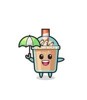 cute milkshake illustration holding an umbrella vector