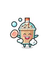 milkshake character is bathing while holding soap vector