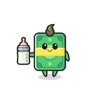personaje de dibujos animados de dinero de bebé con botella de leche vector