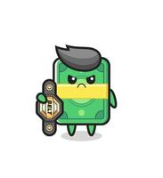 money mascot character as a MMA fighter with the champion belt vector