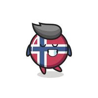 ilustración de dibujos animados de la insignia de la bandera de noruega con una expresión tímida vector