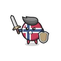 cute norway flag badge soldier fighting with sword and shield vector