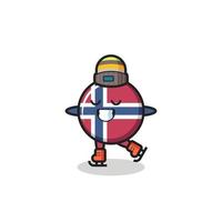 dibujos animados de la insignia de la bandera de noruega como un jugador de patinaje sobre hielo vector