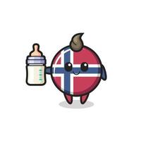 bebé, noruega, bandera, insignia, caricatura, carácter, con, botella de leche vector