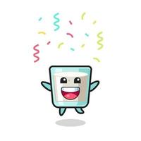 happy milk mascot jumping for congratulation with colour confetti vector