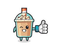 cute milkshake with social media thumbs up symbol vector
