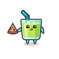 cute melon juice cartoon eating pizza vector