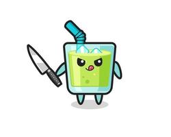 linda mascota de jugo de melón como un psicópata sosteniendo un cuchillo vector