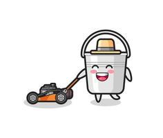 illustration of the metal bucket character using lawn mower vector