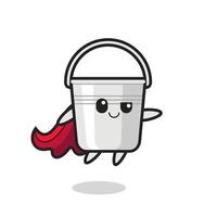 cute metal bucket superhero character is flying vector
