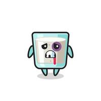 injured milk character with a bruised face vector