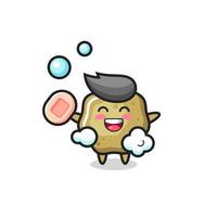 loose stools character is bathing while holding soap vector