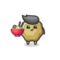 cute loose stools character eating noodles vector