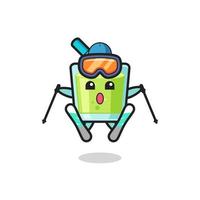 personaje de mascota de jugo de melón como jugador de esquí vector